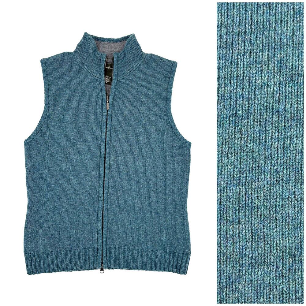 Vintage Eddie Bauer Lambs Wool Zip Vest Women M Teal Cotton Lined Outdoor Preppy